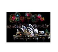 VICASKY Dessin à Gratter pour Adultes - Kit Créatif Fait Main pour Décompression Image Nocturne du Sydney Opéra - Papier à Gratter Multicolore, Outils Inclus, Présent Artisanal