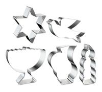 VICASKY Emporte-pièces pour Biscuits Hanoukka 5 Pièces en Acier Inoxydable Argenté, Formes Uniques et Antiadhésives pour Pâtisserie la Maison et Fêtes
