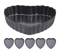 VICASKY Ensemble 6 Moules à Tartelettes de Cœur 4 Pouces, Acier au Carbone avec Fond Amovible Antiadhésif, Bords Ondulés Décoratifs, Mini Moules pour Tartes, Quiches et Pâtisseries Maison