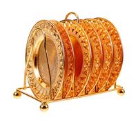 VICASKY Ensemble de 7 Pièces Plateaux Dorés pour Snacks et Fruits Assiettes à Collation en Métal avec Support Plateau Décoratif pour Maison Bureau et Fête