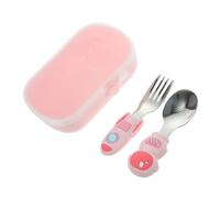 VICASKY Ensemble de Cuillères et Fourchettes pour Tout-Petits Ustensiles Auto-Alimentants 2Pcs Silicone et Acier Inoxydable Pratique pour Bébé pour Camping et Restaurant