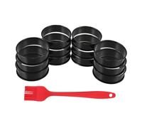 VICASKY ensemble de moules de cuisson Moule de billets à à crumpet à gâteaux cercles à dessert en acier inoxydable plaques de cuisson en acier inoxydable Gel de silice Noir