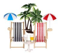 VICASKY Ensemble Miniature de Plage en Résine 2 Palmiers, 2 Parasols, 2 Chaises Longues, 2 Boissons et Table Ronde - Décoration Miniature pour Maison de Poupée, Jardin Féerique et Loisirs