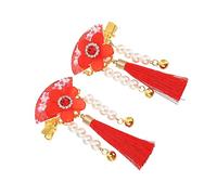 VICASKY Épingles à Cheveux En Perles Fleuries Taille Standard Style Chinois Fille Cérémonie Scolaire Nouvel An Chinois Rouge