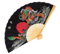 VICASKY Éventail Mural Décoratif Pliant Noir Dragon 05 X 09 M en Bambou et Papier Grand Éventail Chinois Suspendu pour Décoration Salon Mariage et Fêtes à Thème Asiatique