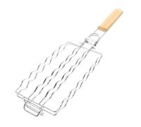 VICASKY Grill Net Acier Inoxydable avec Poignée Bois Panier BBQ Portable à Mailles Ondulées pour Saucisses et Maïs Résistant Chaleur pour Barbecue Extérieur et Pique-