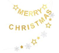 VICASKY Guirlande de Bannières de Noël Dorée, Kit de Décoration de Fête Suspendue en Papier, Bannière Intérieure et Extérieure pour Déco Noël, Accessoires Fête et Présent Festif