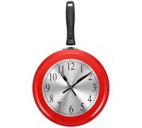 VICASKY Horloge Murale Silencieuse en Acier Inoxydable 20CM Design Poêle à Frire Rouge Pendule Décorative sans Pile Cuisine et Salon Décoration Murale Originale et Fonctionnelle (Pile Non Incluse)