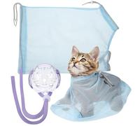 VICASKY Housse de Bain pour Chat Ajustable Maille Respirante Anti-griffures avec Muselière pour Toilettage Lavage et Coupe des Ongles des Chatons Unique Bleu