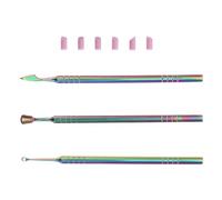 VICASKY Kit de Manucure Professionnel en Métal Double Face avec 6 Pierres à Ongles Colorées, Pochette Pvc, Outil Pousse-cuticules Polyvalent pour Soin des Ongles et Nail Art à Domicile