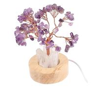 VICASKY Lampe de Nuit Arbre Améthyste en Cristal et Bois, Veilleuse Décorative Sécurisée pour Chambre et Salon, Design Naturel et Ambiance Chaleureuse