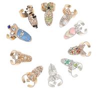 VICASKY Lot de 10 Bagues D'ongle en Alliage avec Pierres Brillantes, Anneaux Articulés au Bout du Doigt, Accessoires Féminins pour Fêtes et Soirées, Style Punk, Taille Style Aléatoire