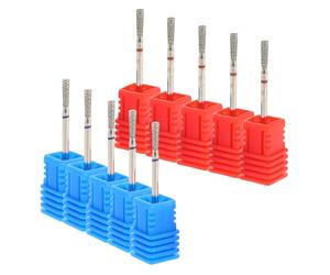VICASKY Lot de 10 Forets Coniques en Carbure 3x8 Mm pour Manucure Russe, Embouts Ponceuse à Ongles Professionnels, Rouges et Bleus, Soins des Cuticules Précis pour Usage Salon et Domicile