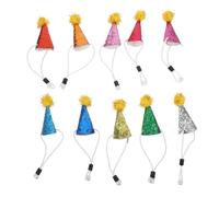 VICASKY Lot de 10 Mini Chapeaux d'anniversaire Coniques pour Chiens et Chats avec Pompon en Tissu Doux Taille Ajustable Accessoire Festif pour Chiots et Animaux de Compagnie Lors de