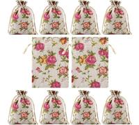 VICASKY Lot de 10 Petites Pochettes à Cordon en Coton Imprimé Rose, Paquet Présents Multifonctions, Petite Taille, Réutilisables pour Bijoux, Rangement et Souvenirs, pour Fêtes