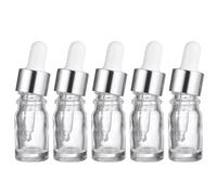 VICASKY Lot de 15 Flacons Compte-gouttes en Verre Transparent 5 Ml Pipette Blanche et Bague Argentée, Distributeurs D’huiles Essentielles Rechargeables, pour Aromathérapie et Dosage