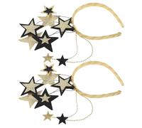 VICASKY Lot de 2 Bandeaux à Paillettes Noirs et Or Étoiles à Cinq Branches Accessoire de Tête Festif pour Nouvel An Anniversaires et Fêtes Serrage-Têtes Métalliques Légers et