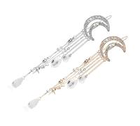 VICASKY Lot de 2 Barrettes Lune en Alliage Pompon Strass et Étoile Pendante Pince à Cheveux Brillante Dorée et Argentée Accessoire Coiffure Femme et Fille pour Soirée et Occasions