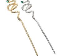 VICASKY Lot de 2 Bâtons à Cheveux Serpent en Alliage de Pierres Précieuses Accessoires pour Chignons Femmes Finition Dorée et Argentée Style Chinois Traditionnel Coiffure Élégante et