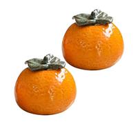 VICASKY Lot de 2 Bocaux à Goûter en Céramique Orange Forme Fruit Décoratif pour Rangement Cuisine Couvercle, Artisanat Réaliste Style Nordique Élégant pour Maison et Photographie