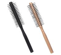 VICASKY Lot de 2 Brosses à Cheveux Bouclés Petite Brosse Ronde 12 Cm Poils Nylon pour Femmes Coiffage à Domicile Sèche-cheveux Usage Quotidien Bois Naturel Noir et Bois Clair
