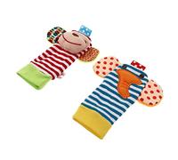 VICASKY Lot de 2 chaussettes pour nouveau-né hochet à main pour nouveau-né, hochets au poignet, pieds, de bébés, hochets pour nouveau-né, en tissu