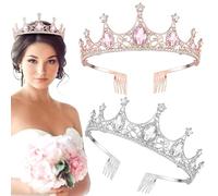 VICASKY Lot de 2 Couronnes de Mariée en Alliage avec Strass Diadèmes pour Femmes et Filles Couleurs Rose et Argenté Accessoires Coiffure pour Mariage Fête et Cérémonie