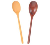 VICASKY Lot de 2 Cuillères en Bois Multifonctions à Long Manche, Cuillères à Salade et Dessert, Petit Modèle en Bois Naturel et Laqué, Ustensiles Cuisine pour Usage Domestique