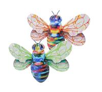 VICASKY Lot de 2 Décorations Murales en Fer Coloré Abeilles Ailes Vertes et Orange Décorations Suspendues pour Jardin Extérieur Ornements Muraux Décoratifs pour Clôture et Terrasse