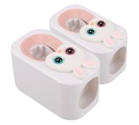 VICASKY Lot de 2 Distributeurs Muraux Automatiques de Dentifrice en Plastique Mat Porte-Brosses à Dents Fixation sans Perçage Design Lapin Blanc pour Salle de Bain Garçon et Filles