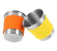 VICASKY Lot de 2 Gobelets Multifonctions en Acier Inoxydable Tasse à Lait de Camping 2Pcs Jaune et Orange Manchon Silicone Antibrûlure Léger et Portable pour Randonnée et Voyage