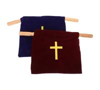 VICASKY Lot de 2 Paquet à Offrandes Religieuses en Velours avec Poignées en Bois 10 Pouces, Pochettes de Collecte pour Dons D’église et Fournitures de Communion, Rouge et Bleu,