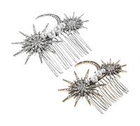 VICASKY Lot de 2 Peignes Latéraux Vintage en Alliage Ancien, Motif Lune et Étoile, Couleurs Or Ancien et Argenté, Accessoires pour Cheveux de Mariage, Coiffures Chignon et Fêtes,