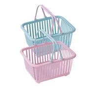 VICASKY Lot de 2 Petits Paniers de Rangement en Plastique Polypropylène 23x17x12 Cm Paniers à Poignée Bleu Pastel et Rose Pastel de Rangement Ouvert pour Salle de Bain Bureau Cuisine