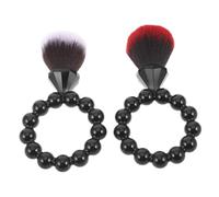 VICASKY Lot de 2 Pinceaux à Poudre Portable avec Poils Doux en Perles, Manche Noir et Marron, Mini Pinceaux Multifonctionnels pour Visage et Joues, Maquillage Voyage et Retouches