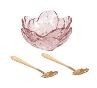 VICASKY Lot de 2 Sets de Bols Mélangeurs en Verre Transparent à Fleurs de Cerisier, Petits Bols à Masques Faciaux pour Spa et Salon de Beauté, avec 2 Cuillères Dorées pour Huiles
