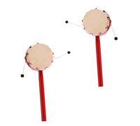 VICASKY Lot de 2 Tambours Hochets pour Bébé, Peau de Mouton 7 Cm, Manche en Bois Rouge, Jouets Traditionnels Chinois D'instruments de Musique pour Éveil Sensoriel et Coordination Main-œil