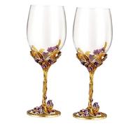 VICASKY Lot de 2 Verres à Vin Émaillés Dorés 300ml, Coupe Décorative Iris en Verre Cristallin, pour Mariage, Maison et Bar, Gobelets Élégants pour Cérémonie et Apéritif