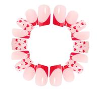 VICASKY Lot de 24 Faux Ongles Courts à Coller de Cœur Bouts D’Ongles à Couverture Complète en ABS Kit Onglerie Romantique pour Femmes Manucure Saint-Valentin et Occasions Spéciales