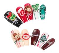 VICASKY Lot de 24 Set de Faux Ongles de Noël à Coller Petit Format S, Capsules à Couverture Totale, Motifs Festifs Rouges, Verts et Blancs avec Père Noël et Rennes, Nail Art de Vacances