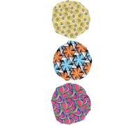 VICASKY Lot de 3 Bonnets de Nuit en Satin pour Garçon et Filles Bonnet Rond Double Couche Bande Élastique Motifs Cire Jaune Chrysanthème Triangle Neige et Rose Rouge Taille Unique