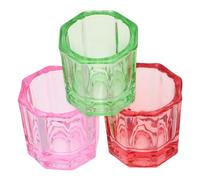 VICASKY Lot de 3 Godets en Verre Transparent Petits Octogonaux Multifonctionnels pour Ongles Professionnels Nail Art Supports Poudre et Monomères Usage Manucure Salon et Domicile