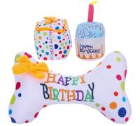 VICASKY Lot de 3 Jouets à Mâcher pour Chats D’intérieur, Peluches Couineuses Thème Gâteau D’Anniversaire, Molaire en Peluche Douce Boîte Présent, Interactif Stimulant pour Chatons