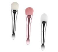 VICASKY Lot de 3 Pinceaux Double Tête pour Masque Visage 3pcs, Manche Argenté, Fibres Douces et Silicone, Soins du Visage, Usage Voyage, Accessoires Maquillage Compacts