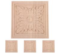 VICASKY Lot de 4 Appliques Décoratives en Bois Brut Sculpté Carré 10X10 CM Décorations de Meubles Soi-Même Autocollants pour Armoires Portes et Murs Décor Intérieur Maison Cuisine