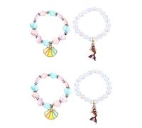 VICASKY Lot de 4 bracelets de perles pour femme - Bracelets de Nouvel An - Bracelets sirène - Décoration de coquillage au poignet - Bracelet hawaïen en coquillage acrylique - Pour fille et enfant