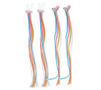 VICASKY Lot De 4 Extensions De Cheveux Colorées Pour Perruques Tresses Longues Bouclées Pour Enfants Petites Extensions Rouges Queue Arc-En-Ciel Brune Clips Pour Filles