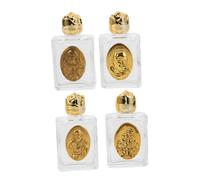 VICASKY Lot de 4 Mini Bouteilles d'eau Bénite de Voyage en Alliage Gaufré 15 ML Récipient Catholique Vide Étanche pour Baptême Mariage et Décoration Intérieure Bénitier Religieux