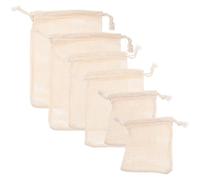 VICASKY Lot de 6 Paquet à Provisions Réutilisables en Filet de Coton Cordon de Serrage, Tailles Variées, pour Fruits, Légumes et Rangement la Cuisine Écologique