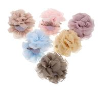 VICASKY Lot de 6 set de Pinces à Cheveux Fleuries Camélia Artificielles de Taille Moyenne Couleurs Pastel Variées Maintien Sûr pour Queue de Cheval et Chignon Accessoires Coiffure